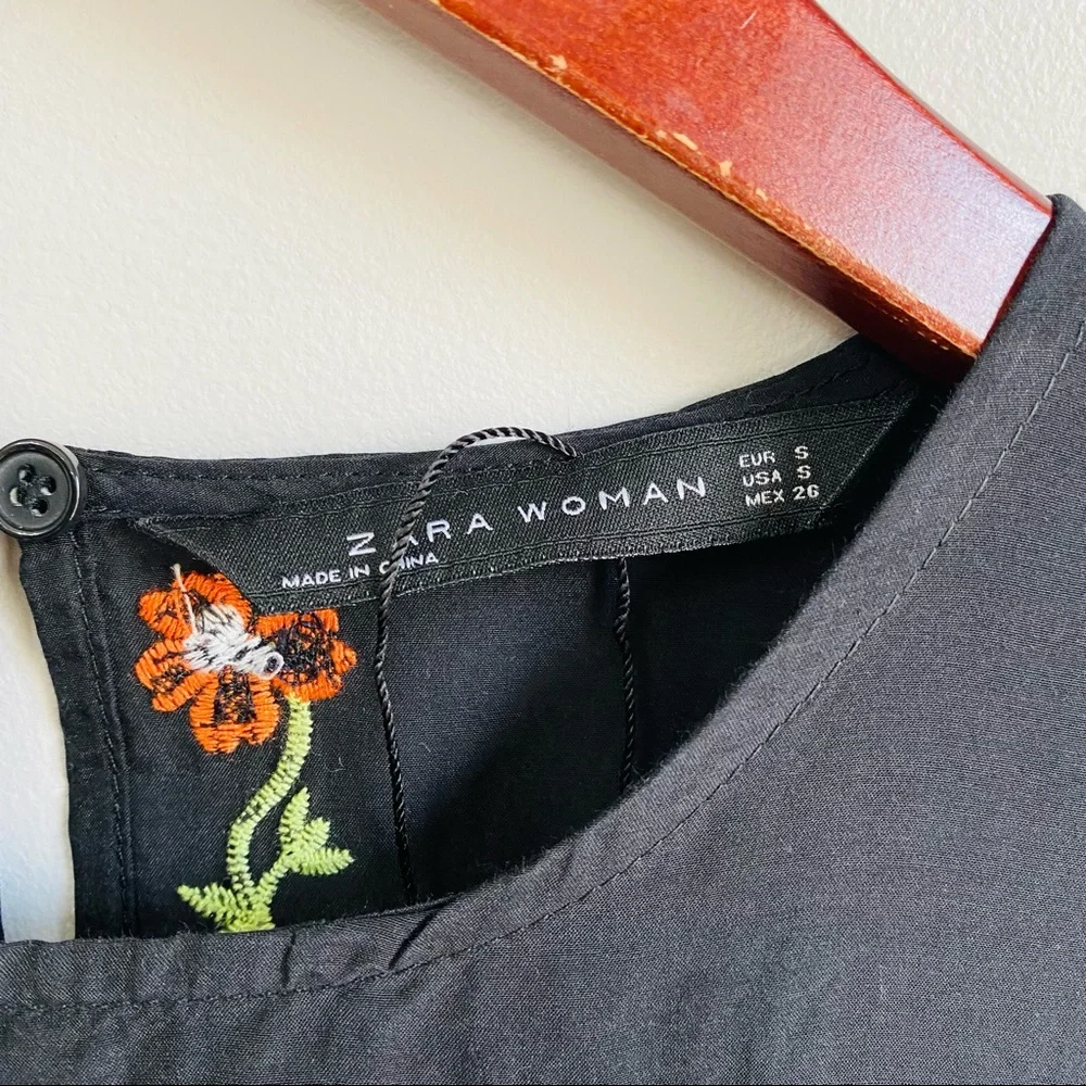 Zara floral embroidery shift dress in black color - Picture 7 of 10